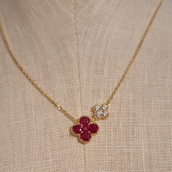 14K Gold Plated Birthstone 4 Leaf Clover Necklace - Picture 1 of 6